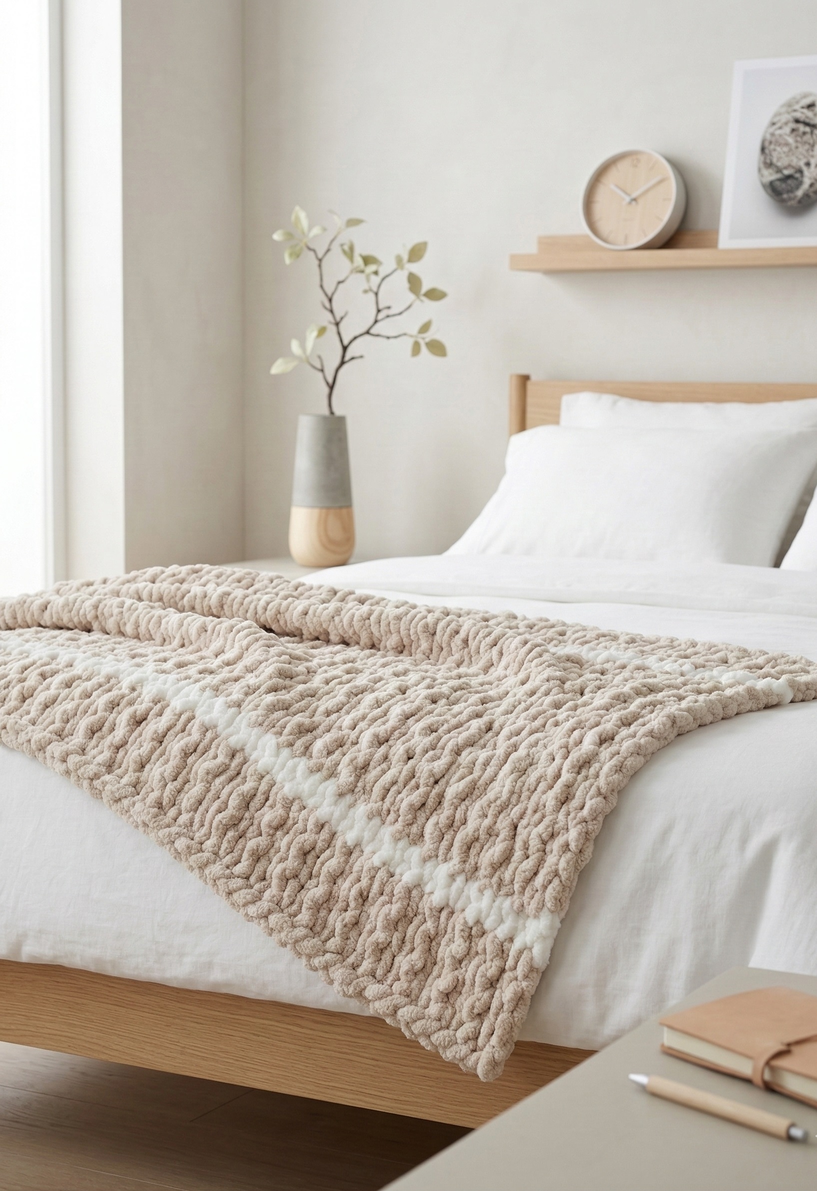 Coperta "Chunky Knit" in Maglia XXL – Crema e Bianco. solo in ordine.Fatto a mano